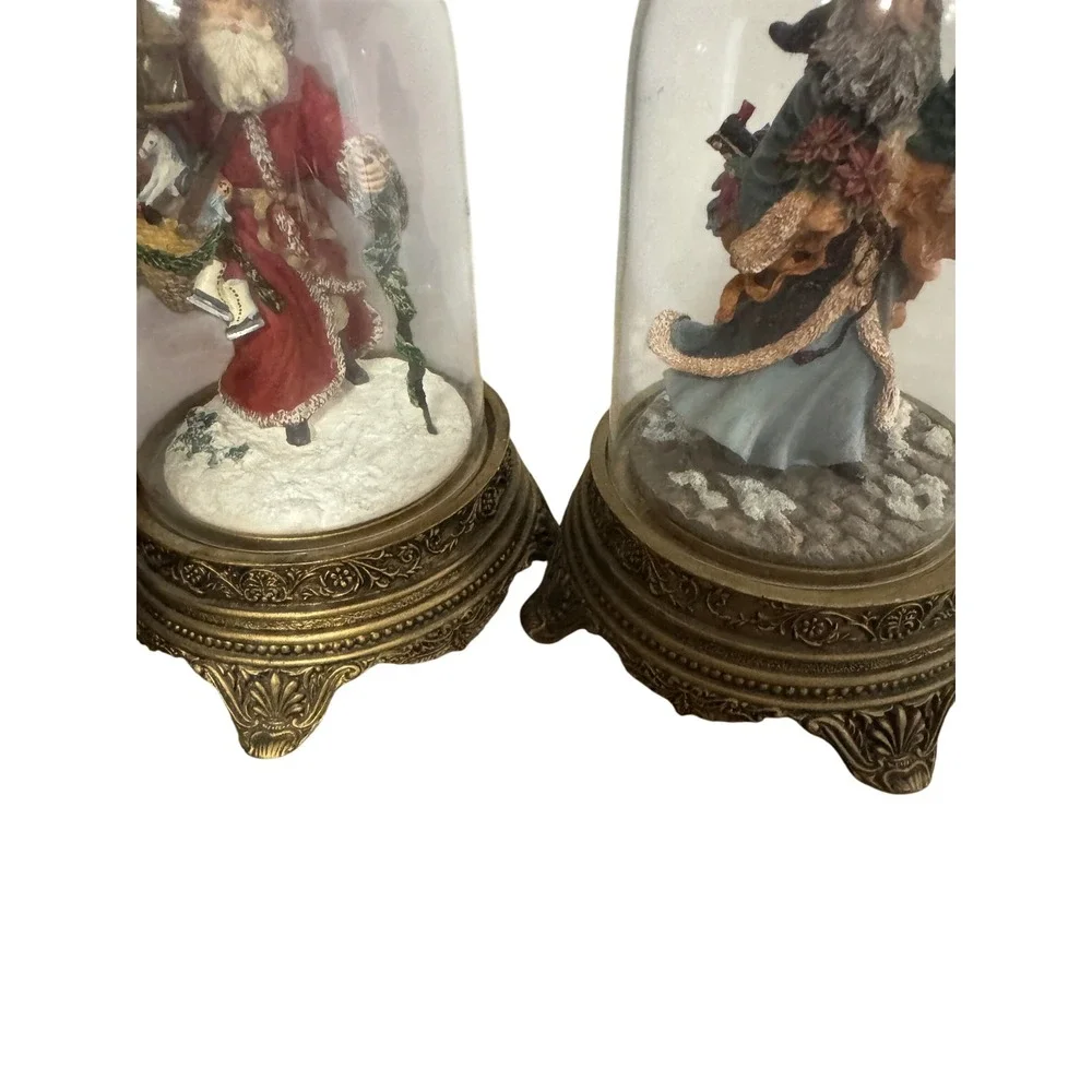 Vintage Kriss Kringle Santa Claus Glass Dome Figurines Christmas Decor Set of 2